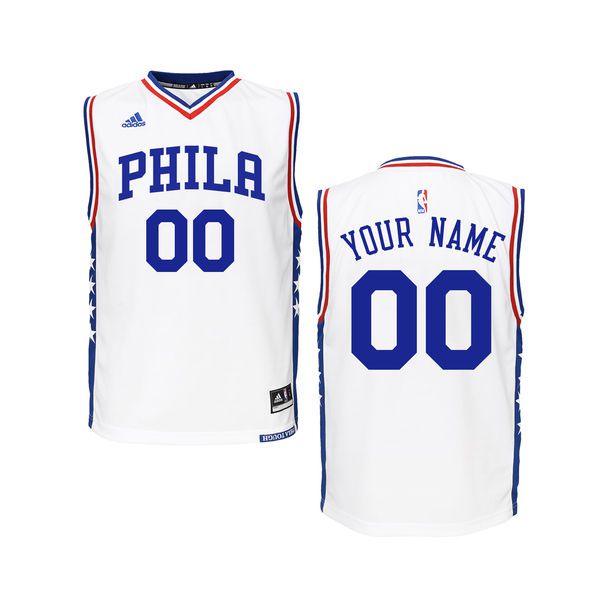 Youth Philadelphia 76ers Adidas White Custom Home NBA Jersey